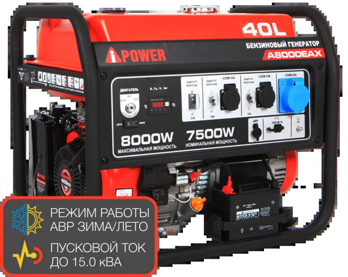 Бензиновый генератор A-iPower A8000EAX с электростартером, 7.5 кВт, 230В (20120) в зимнем шумозащитном кожухе 1200 с автозапуском