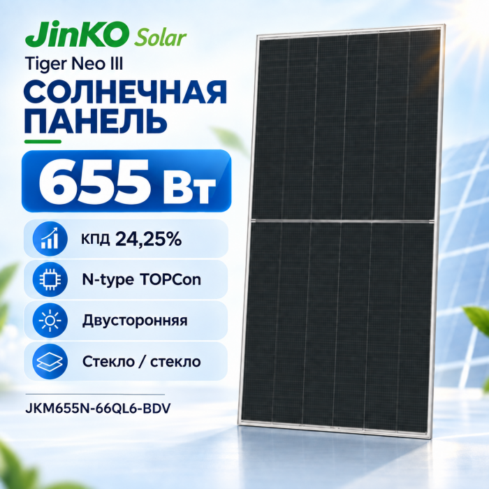 Jinko Solar Tiger Neo III JKM655N-66QL6-BDV — 655 Вт